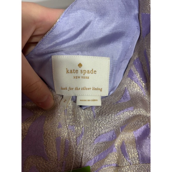 Kate Spade New York Lilac Gold Metallic Floral Brocade A Line Mini Dress Size 2 - Picture 5 of 6